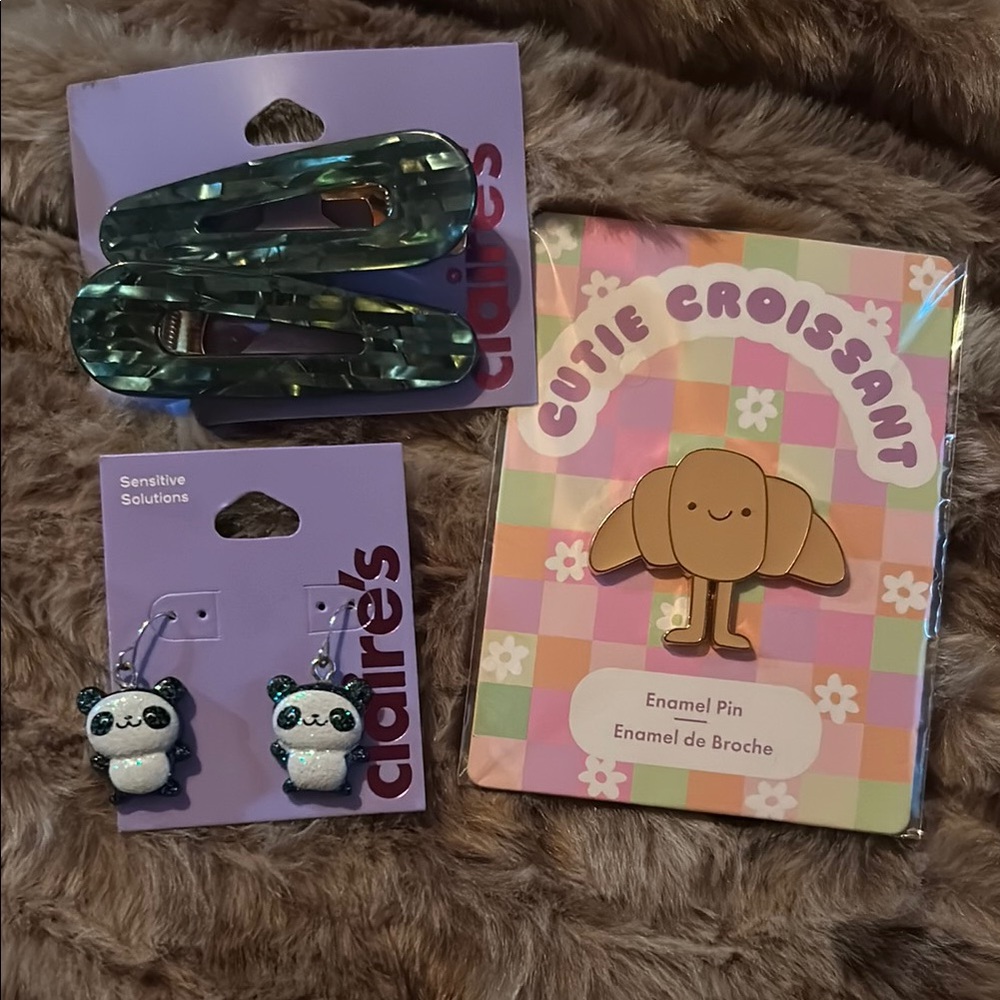 Claire's Hair Clips and Panda Earrings bundle